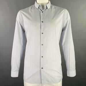 BURBERRY LONDON Size 42 White Light Blue Stripe Cotton Long Sleeve Shirt